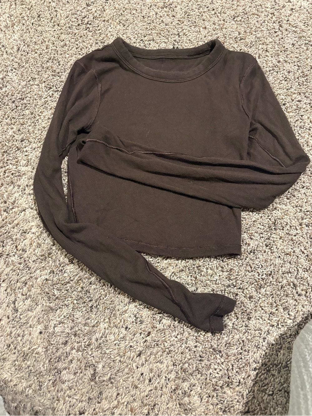 Women's Lululemon Brown Ribbed Long-Sleeve Crop Top
